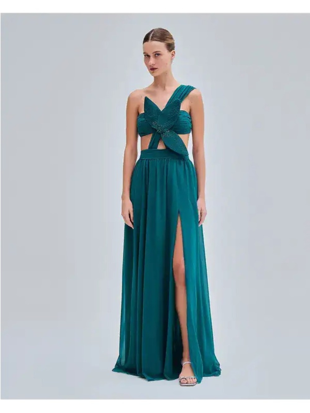 NWT PatBO Emerald Green Flower Cutout One-Shoulder Evening Dress US Size 4